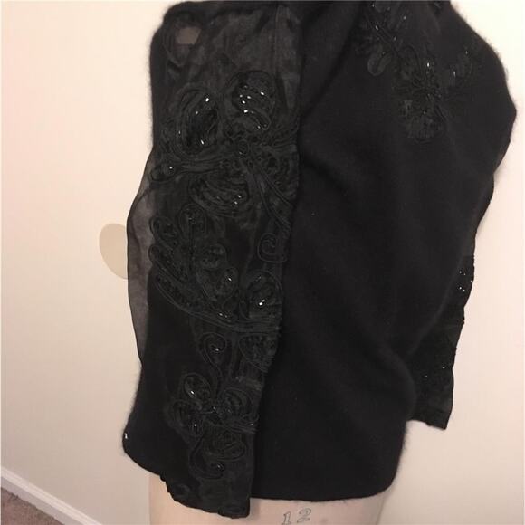 Vintage 1990's I.B. DIFFUSION Black Bead Embellished Sheer Sleeve Sweater L - Picture 6 of 10